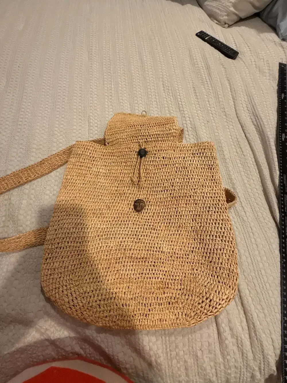 The Scala Collection Woven Raffia Straw Backpack with Floral Lining